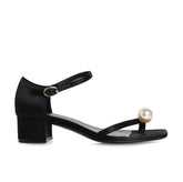 Zapatos de verano para mujer con punta cuadrada y tacón alto de perla